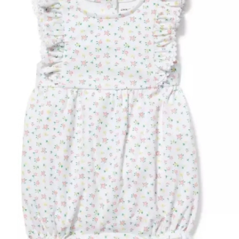 White floral print Ruffle baby eyelet‎ trim romper
